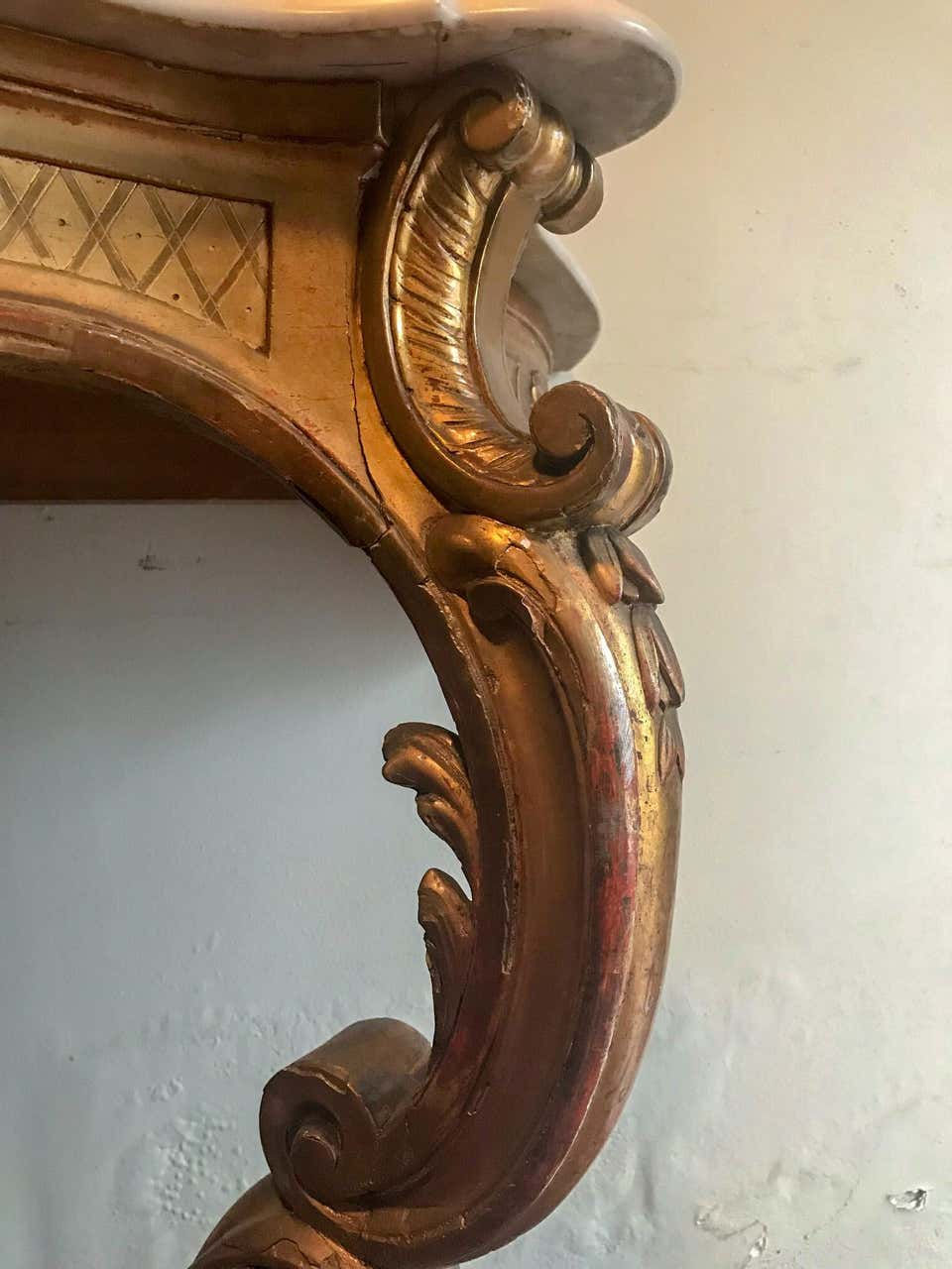 Thumbnail: French Louis XV Style Carved and Gilded Marble-Top Console
