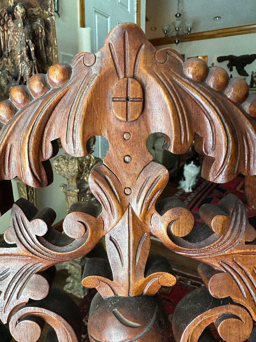 Thumbnail: 19thC Victorian Renaissance Revival Carved Walnut Armorial Slipper Chair.