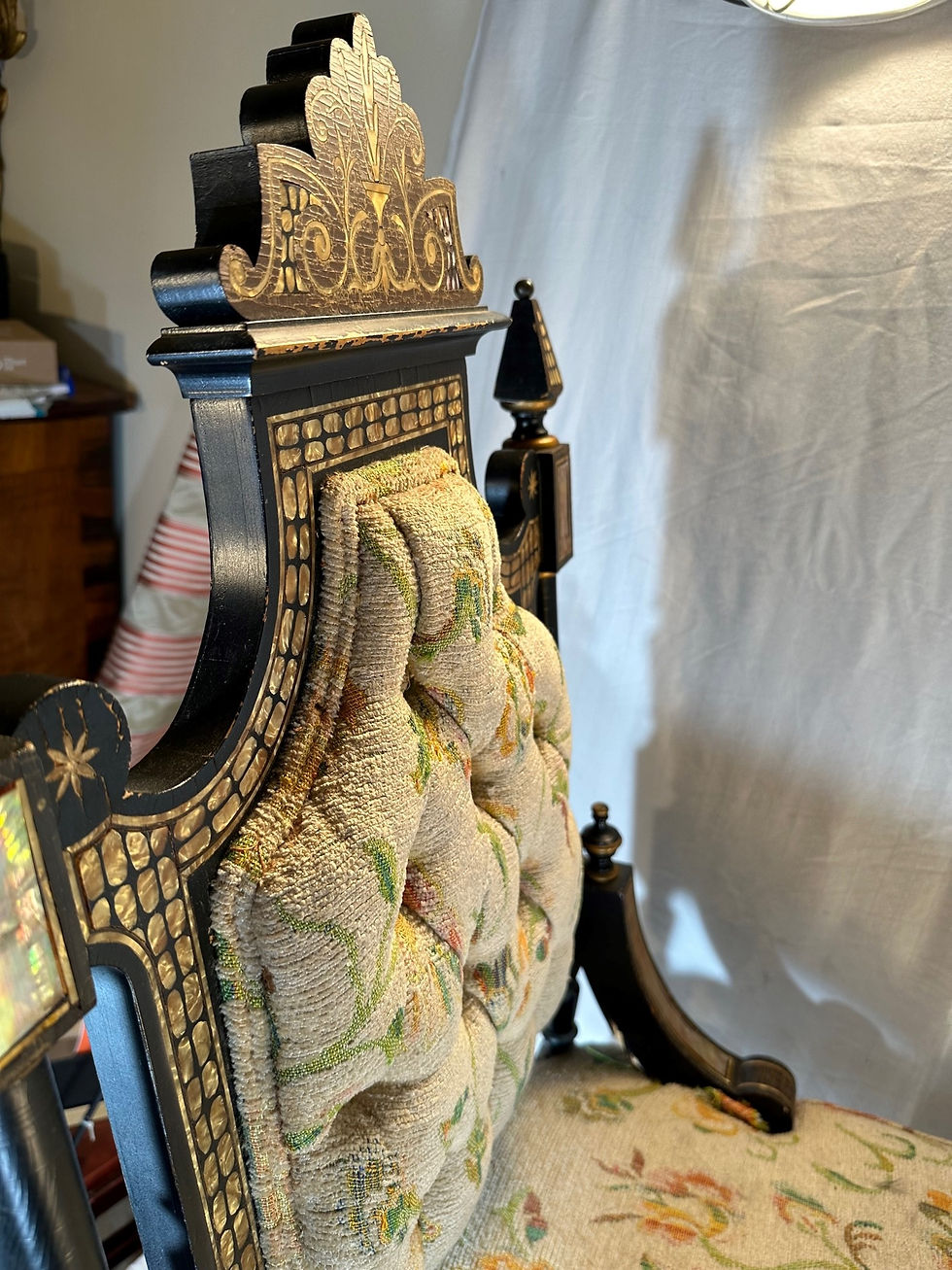 Thumbnail: Mid Victorian Ebonized Chair with Mother of Pearl Inlay.