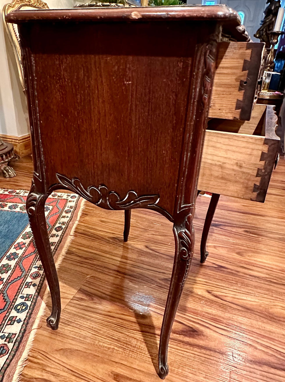 Thumbnail: Pair of French Provincial Antique Marble Top Walnut Commodes