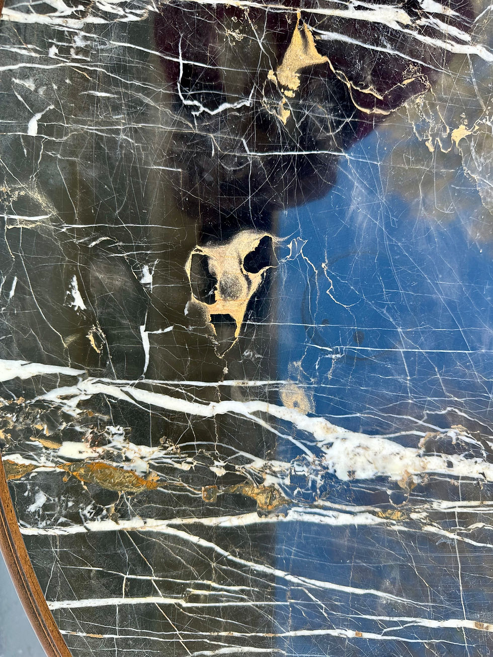 Thumbnail: Antique Louis XVI style Oval Carved Mahogany Marble Top Coffee Side Table