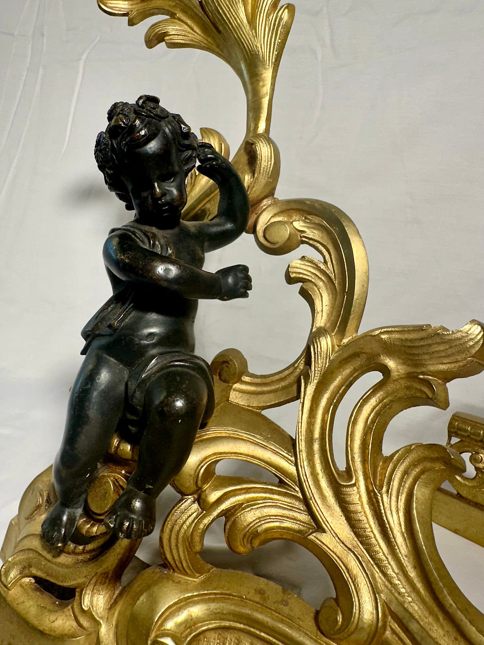 Thumbnail: 19th Century French Louis XV Style Bronze Ormolu Chenets Fender Set
