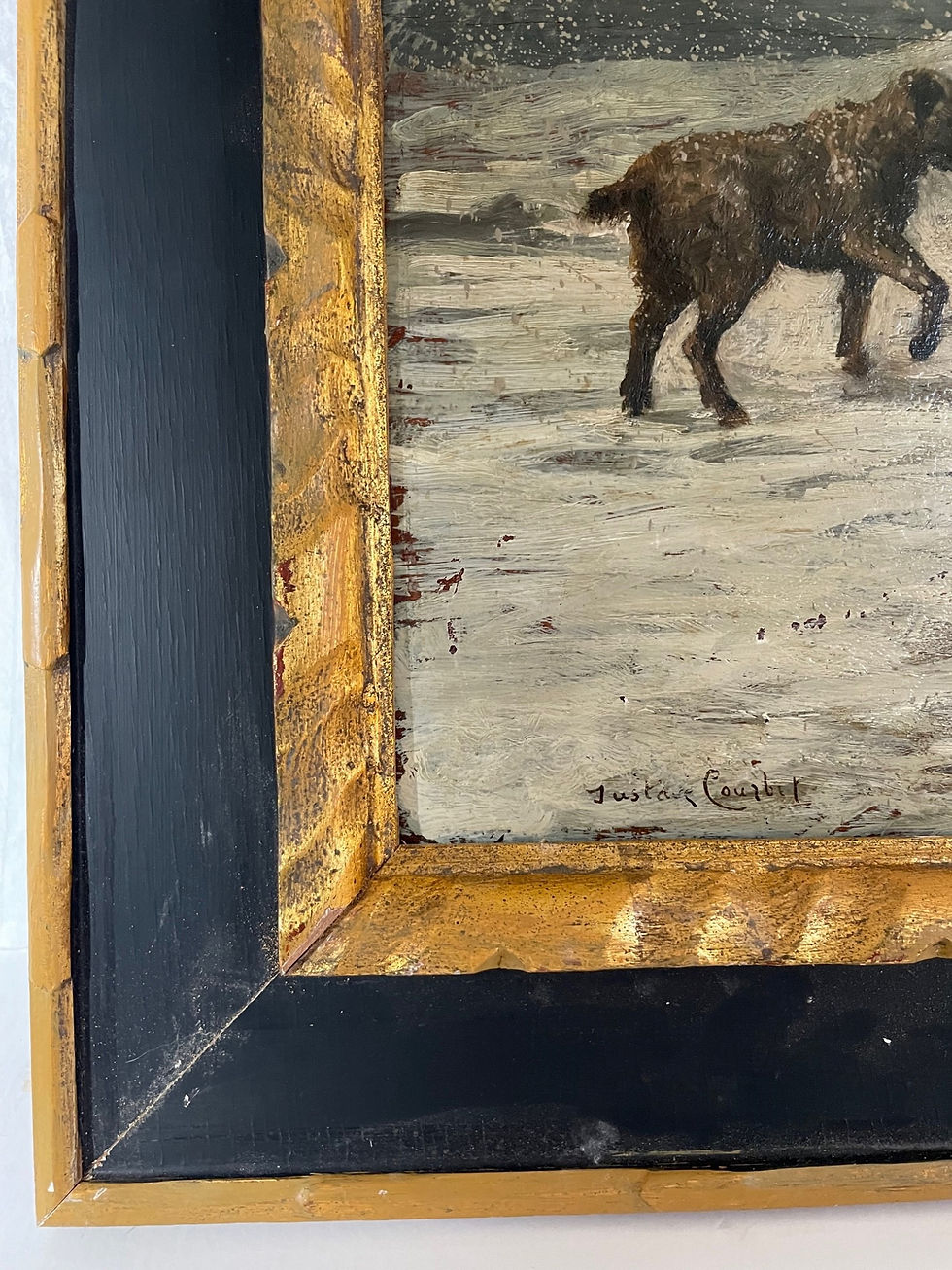 Thumbnail: French 19th Century Barbizon Painting “Sheep in Blizzard” signed Gustave Courbet
