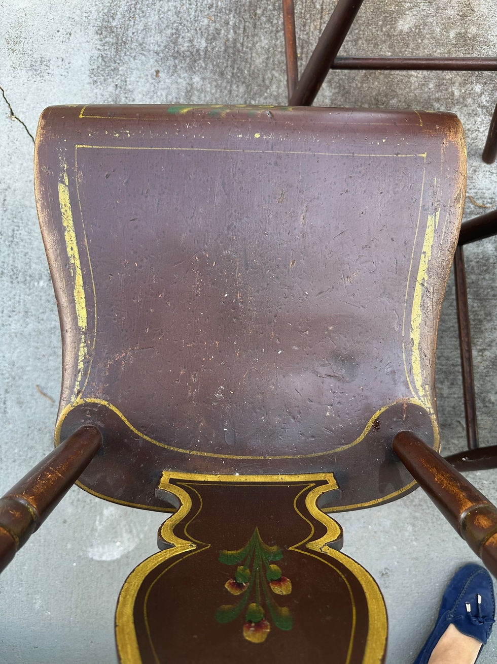 Thumbnail: Antique Set of 6 Original Painted Pennsylvania Plank Bottom Chairs