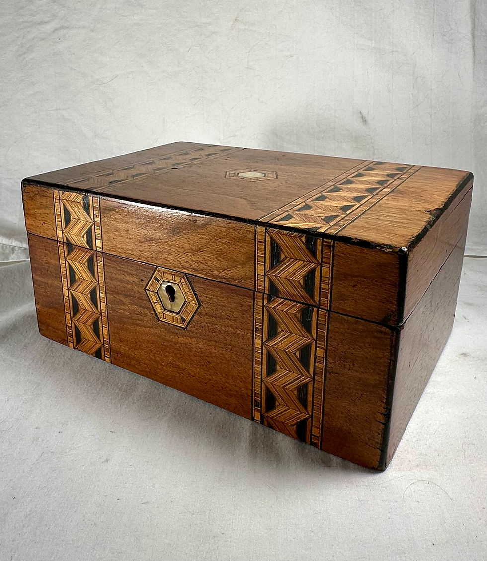 Thumbnail: Victorian Black Walnut Tunbridge Ware Tea Caddy Box, Circa 1880.