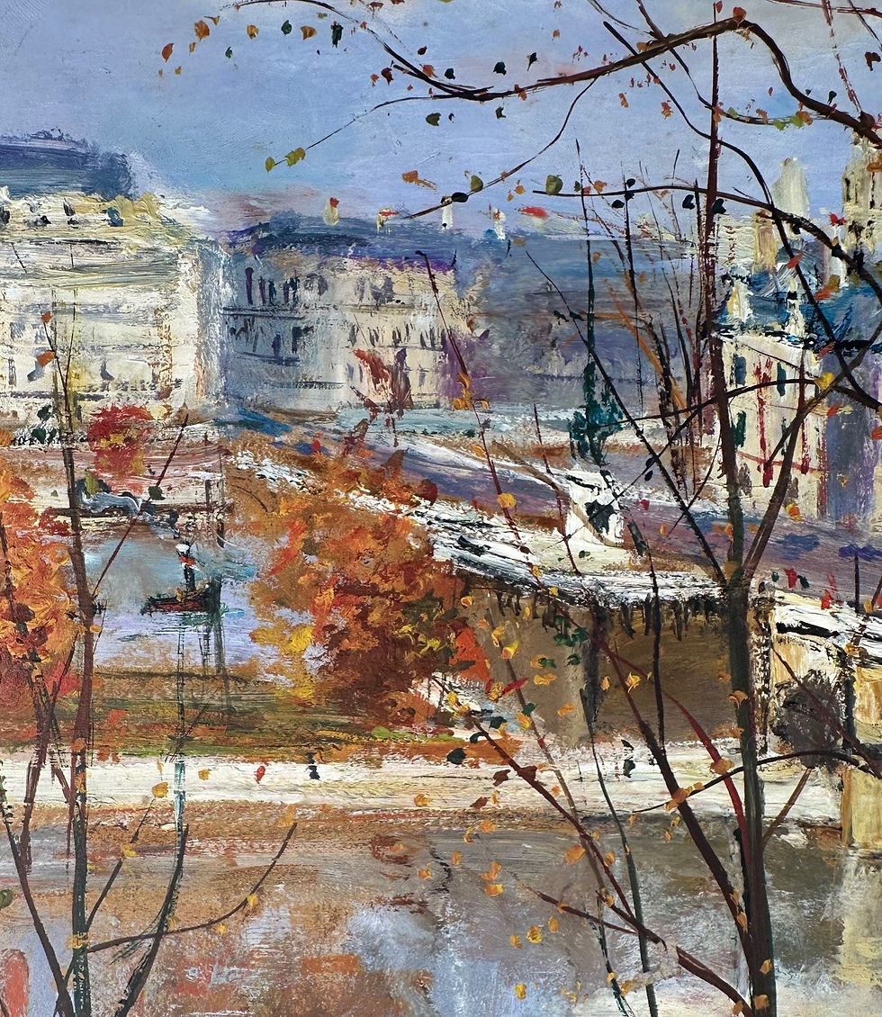 Thumbnail: Original Serge Belloni Parisian Cityscape Painting. Signed Framed Seine Autumn
