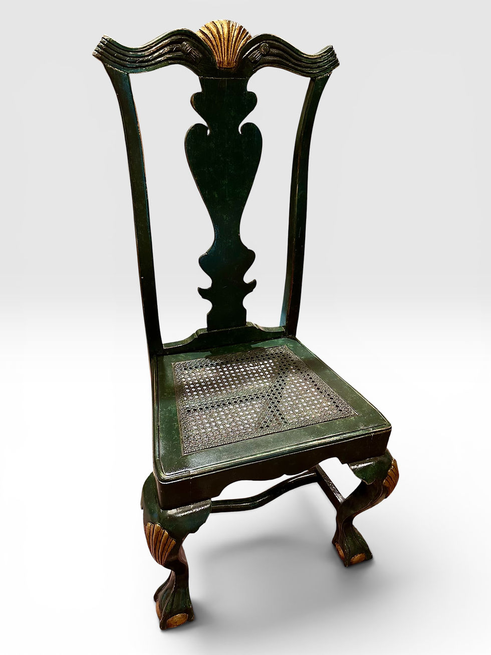 Thumbnail: Four 19th Century Queen Anne Style Dark Green Painted Side Chairs. 