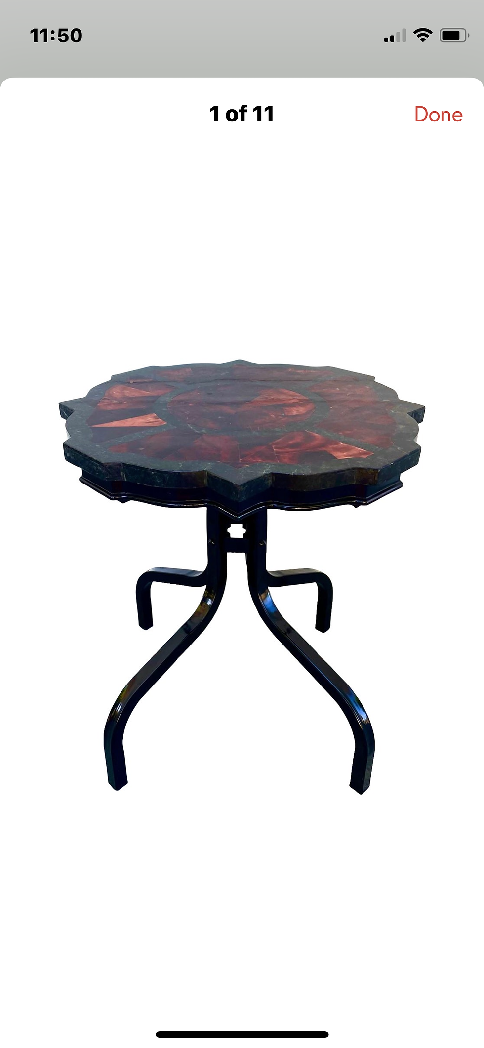Thumbnail: Art Deco Style Coconut Shell and Faux Marble Top Modernist  Accent Side Table.