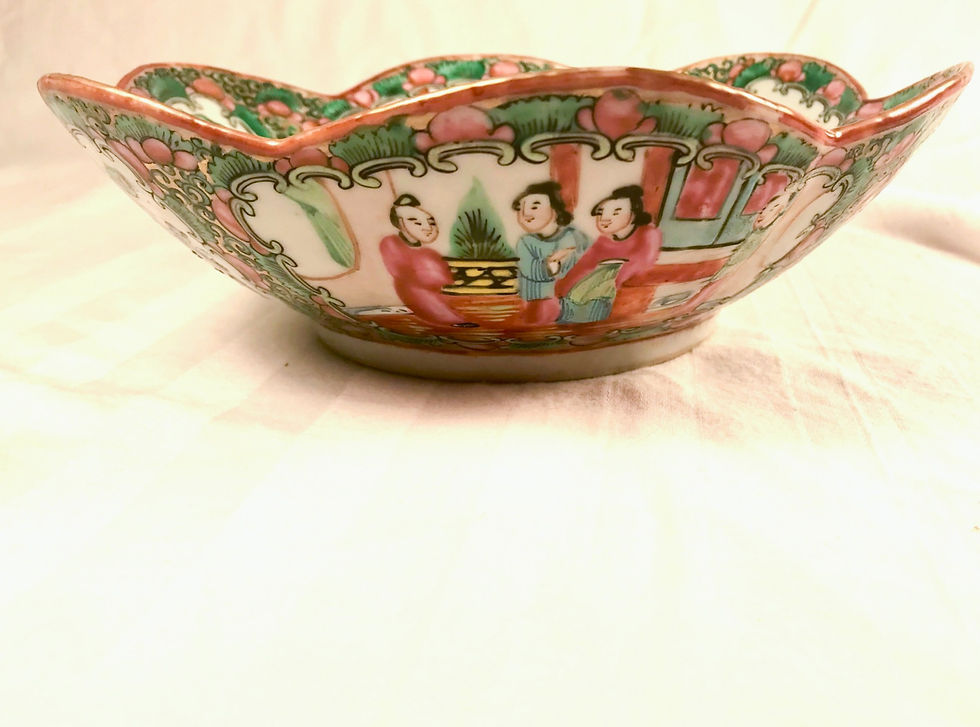 Thumbnail: SOLD -19th Century Chinese Export Rose Medallion Scalloped Serving Bowl