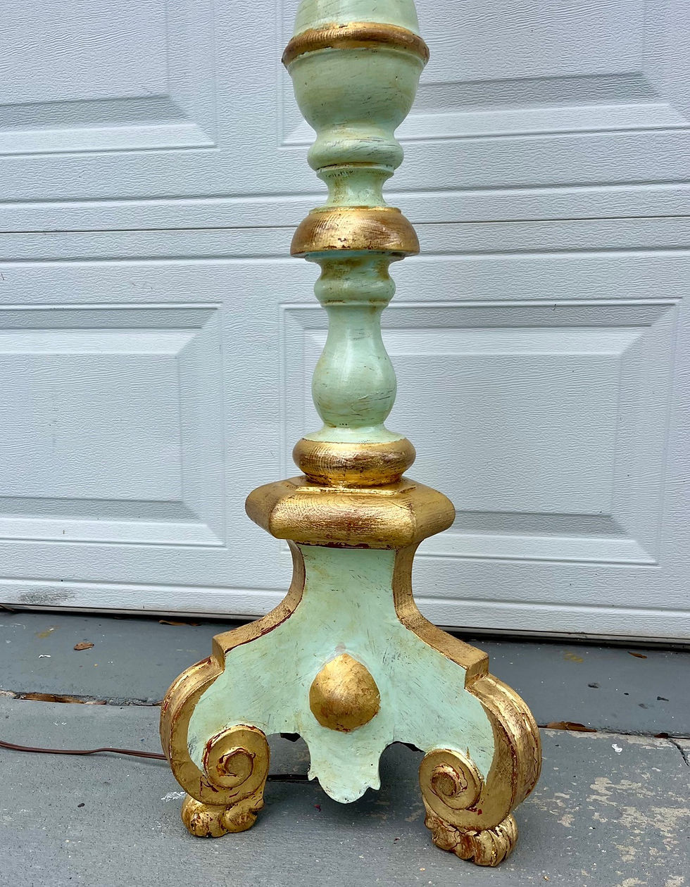 Thumbnail: Antique Italian Wood Carved Baroque Style Torchiere Two Light Floor Lamp.