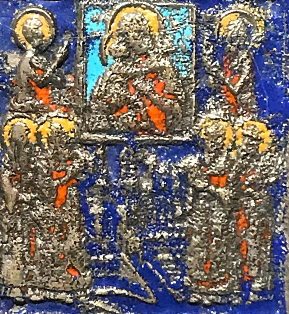 Thumbnail: Large 19th Century Bronze Polychrome Enameled Russian Orthodox Travel Icon