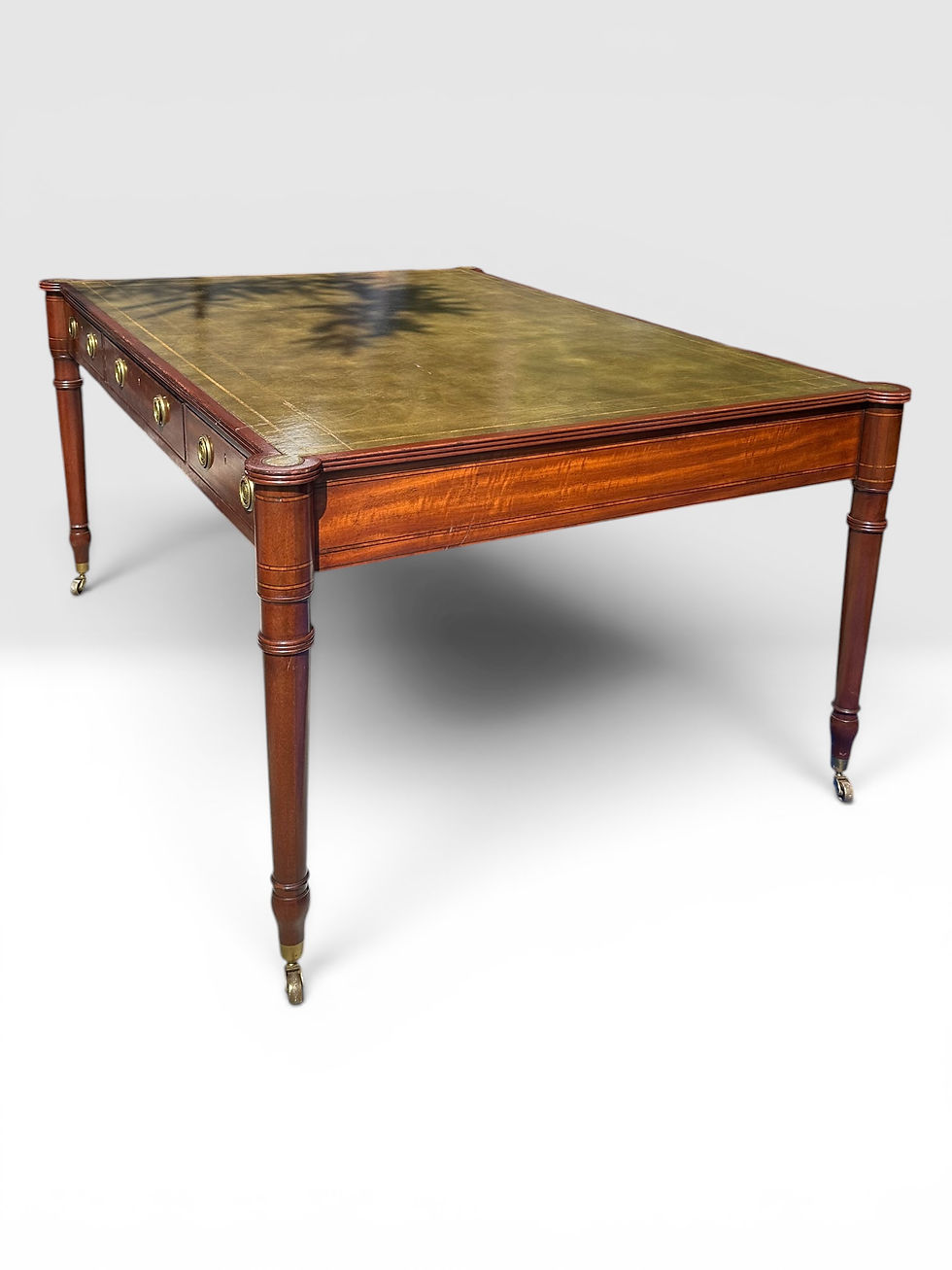 Thumbnail: Vintage Baker Furniture Mahogany & Tooled Leather Partner's Writing Desk.