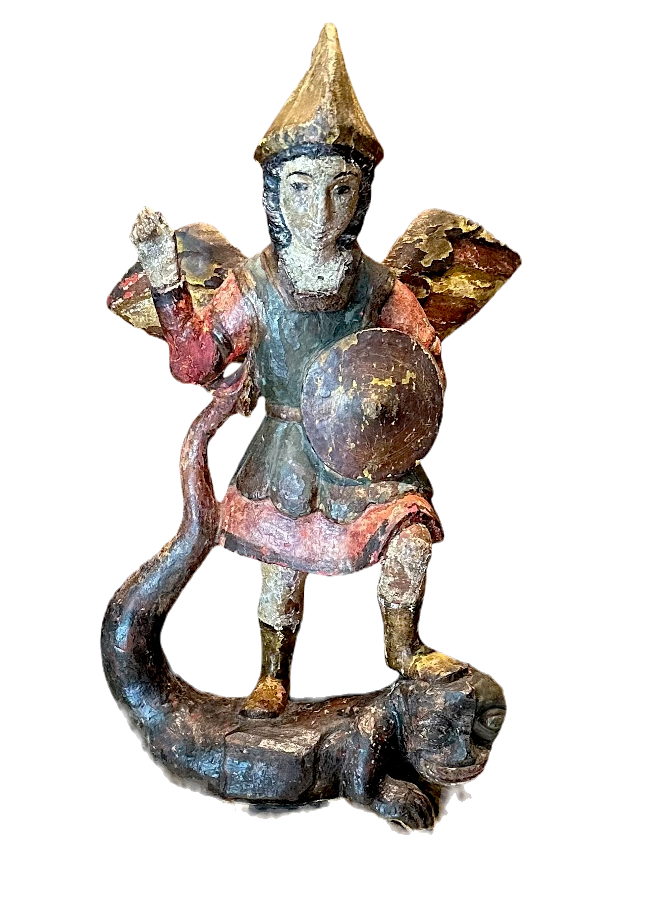 18th Century Spanish Polychrome Wood Carving of St. Michael