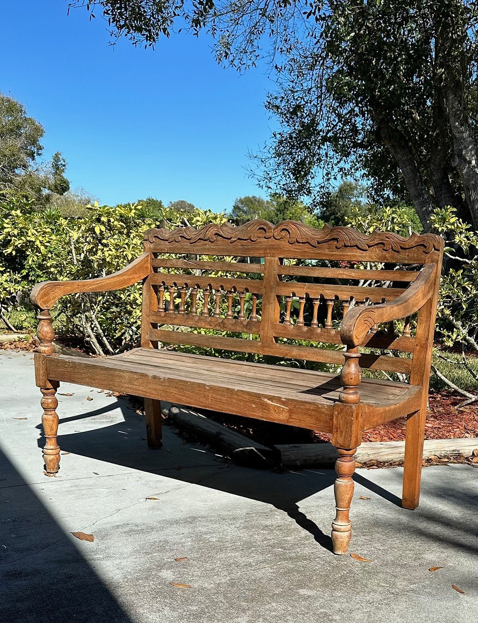 Thumbnail: Hand Carved Indonesian 1980s Colonial Teak Wooden Garden Bench. L 46"
