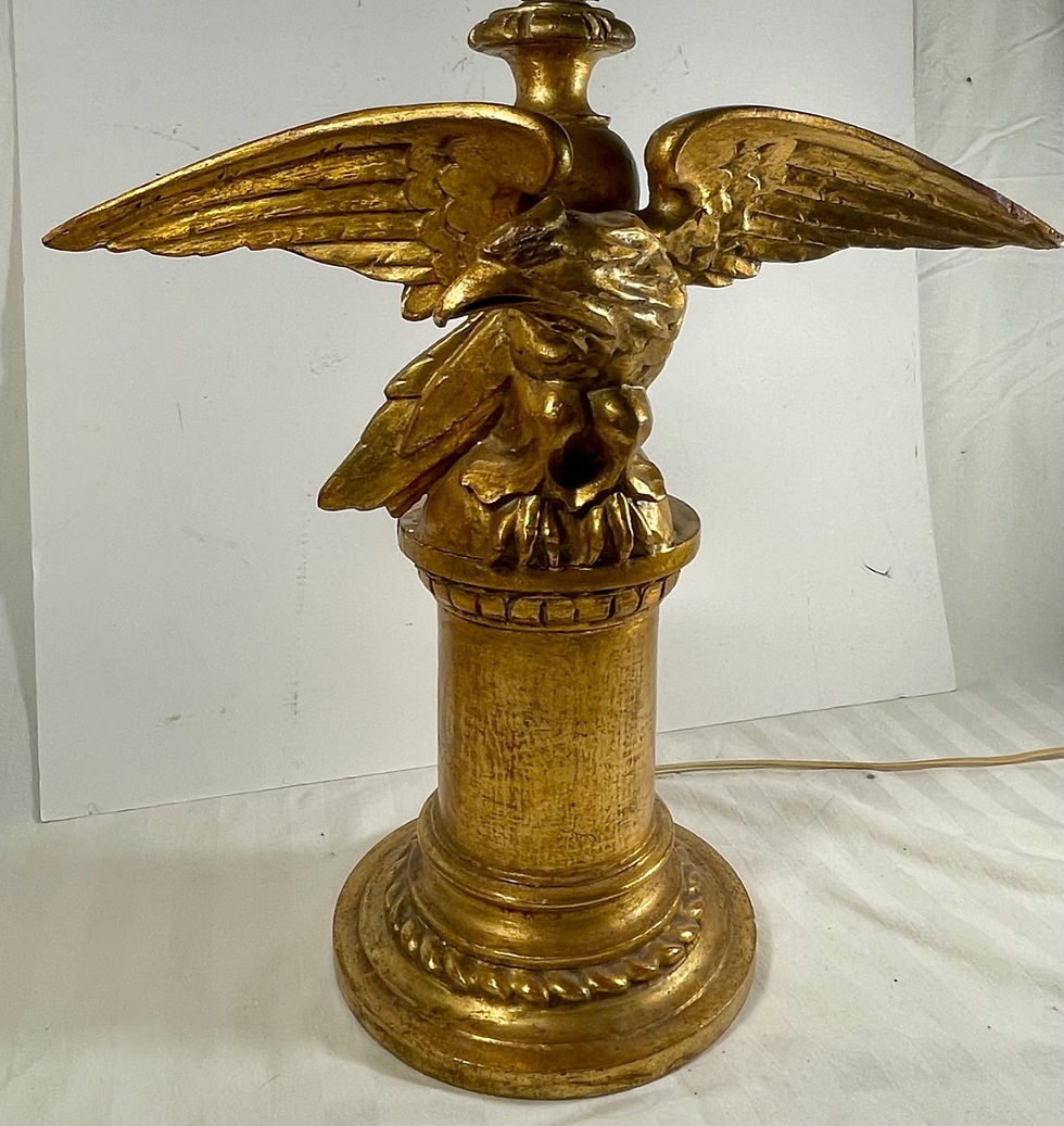 Thumbnail: Vintage Hand Carved Eagle Neoclassical Giltwood Table Lamp.