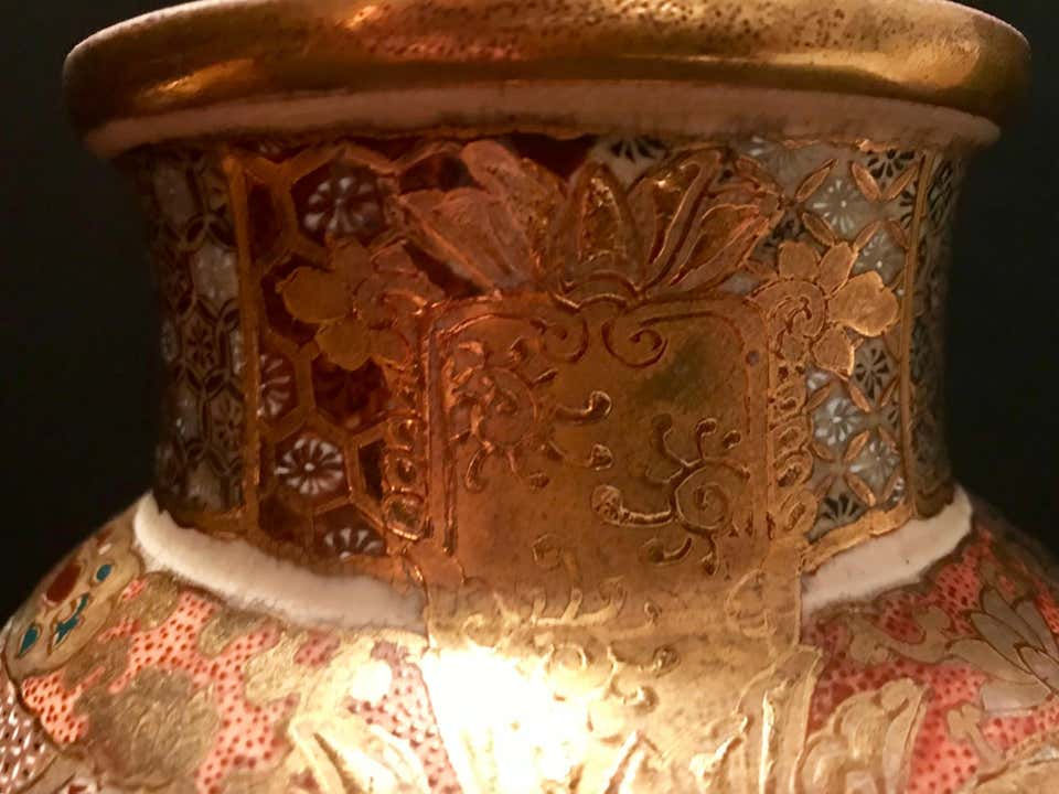Thumbnail: Pair of Large, Meiji Period, Japanese Satsuma Vases with Opulent Gilt