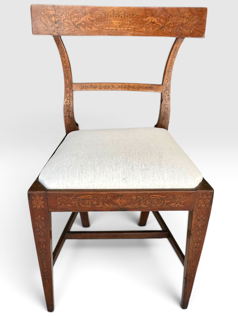 Thumbnail: Rare Pair of Late 18th Century Directoire Penwork and Cherrywood Side Chairs, ci
