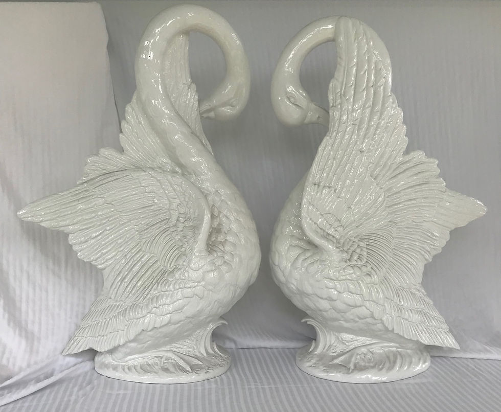 Thumbnail: Life-Sized Pair Swan Ceramic Hollywood Regency Sculptures.