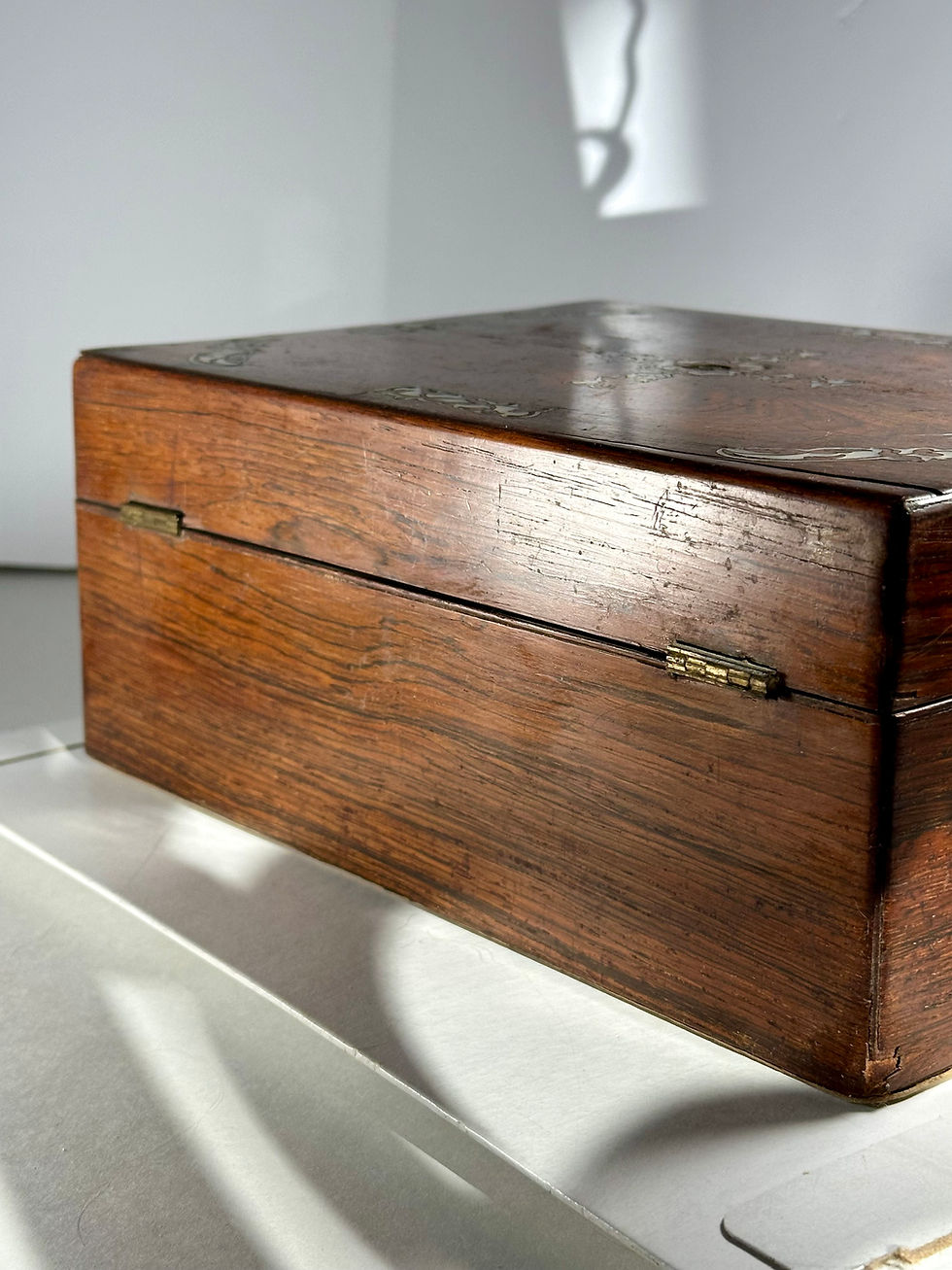 Thumbnail: Antique Victorian English Mother-of-Pearl inlaid Rosewood Box.