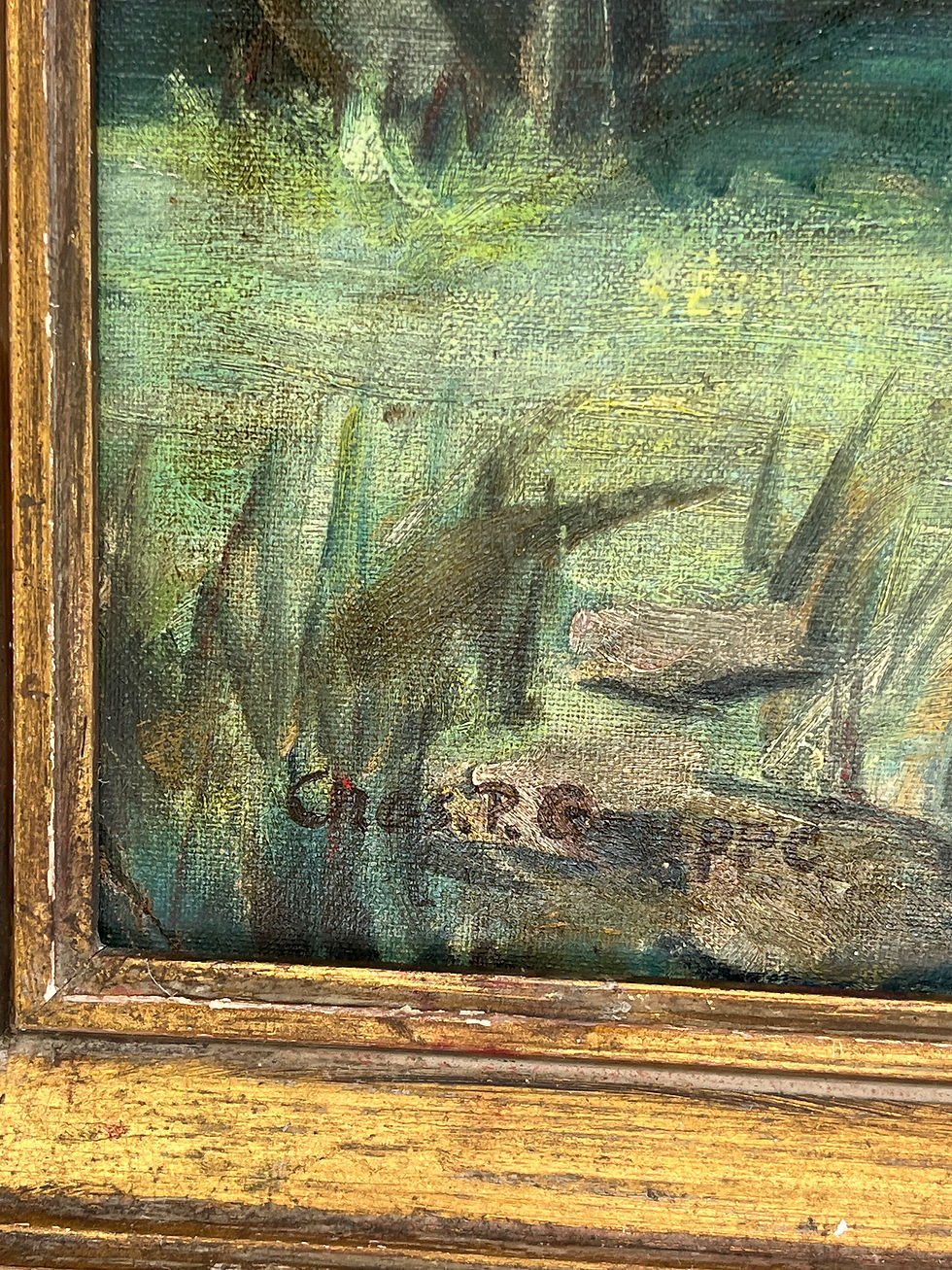 Thumbnail: Antique Tonalist Painting Farmyard with Animals signed Charles P. Gruppe  