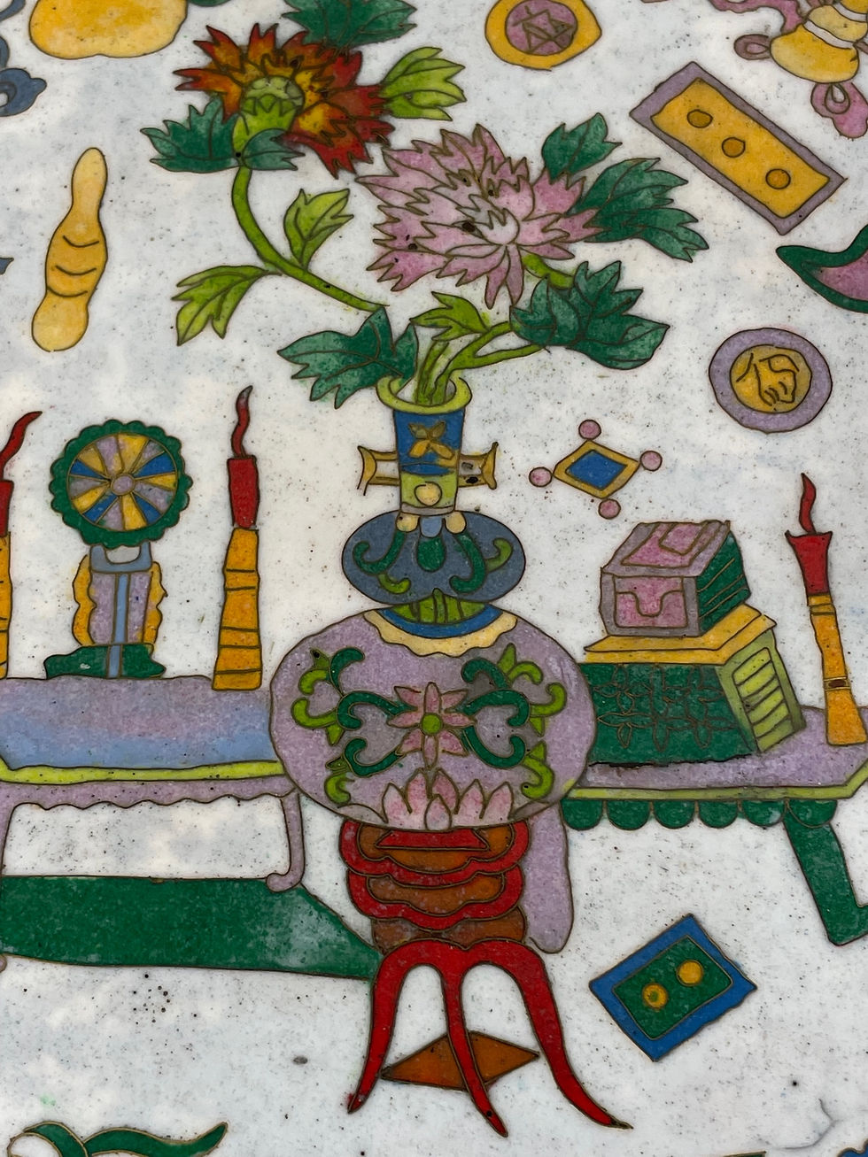 Thumbnail: Large Chinese Qing Dynasty Polychrome Enamel Bronze Cloisonne Charger