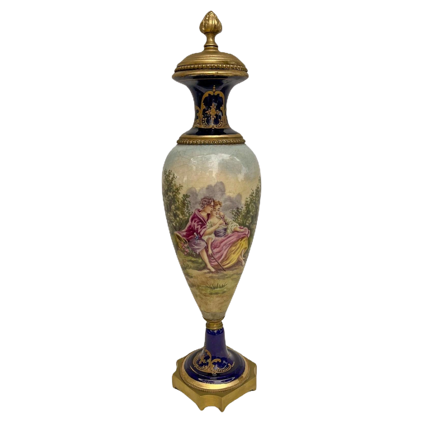 French 19th Century Napoleon III Sevres Style Porcelain Vase.  H 22"