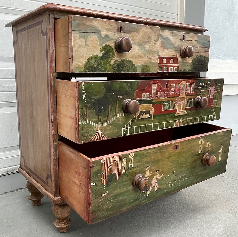 Thumbnail: 19th Century Colonial American Chest of Drawers, Paint Decorated Americana