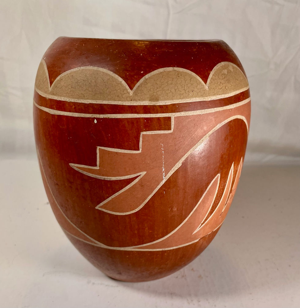 Thumbnail: Large Vintage Hopi Pueblo Redware Pottery Jar Scraffito Avanyu Design.