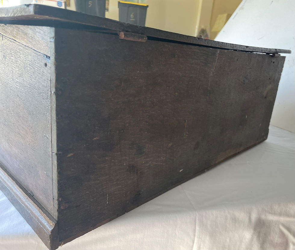 Thumbnail: 17th Century English Jacobean Carved Oak Bible Box.