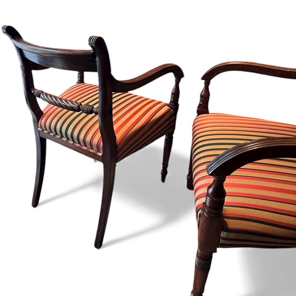 Thumbnail: Regency English Mahogany Near Pair Elbow Armchairs.