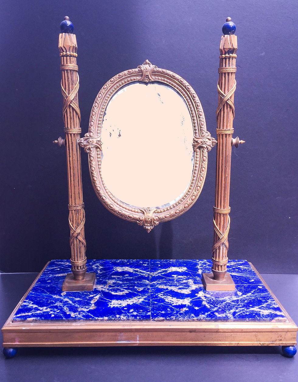 Thumbnail: 19th Century, French Bronze Doré Solid Lapis Lazuli Dressing Table Mirror