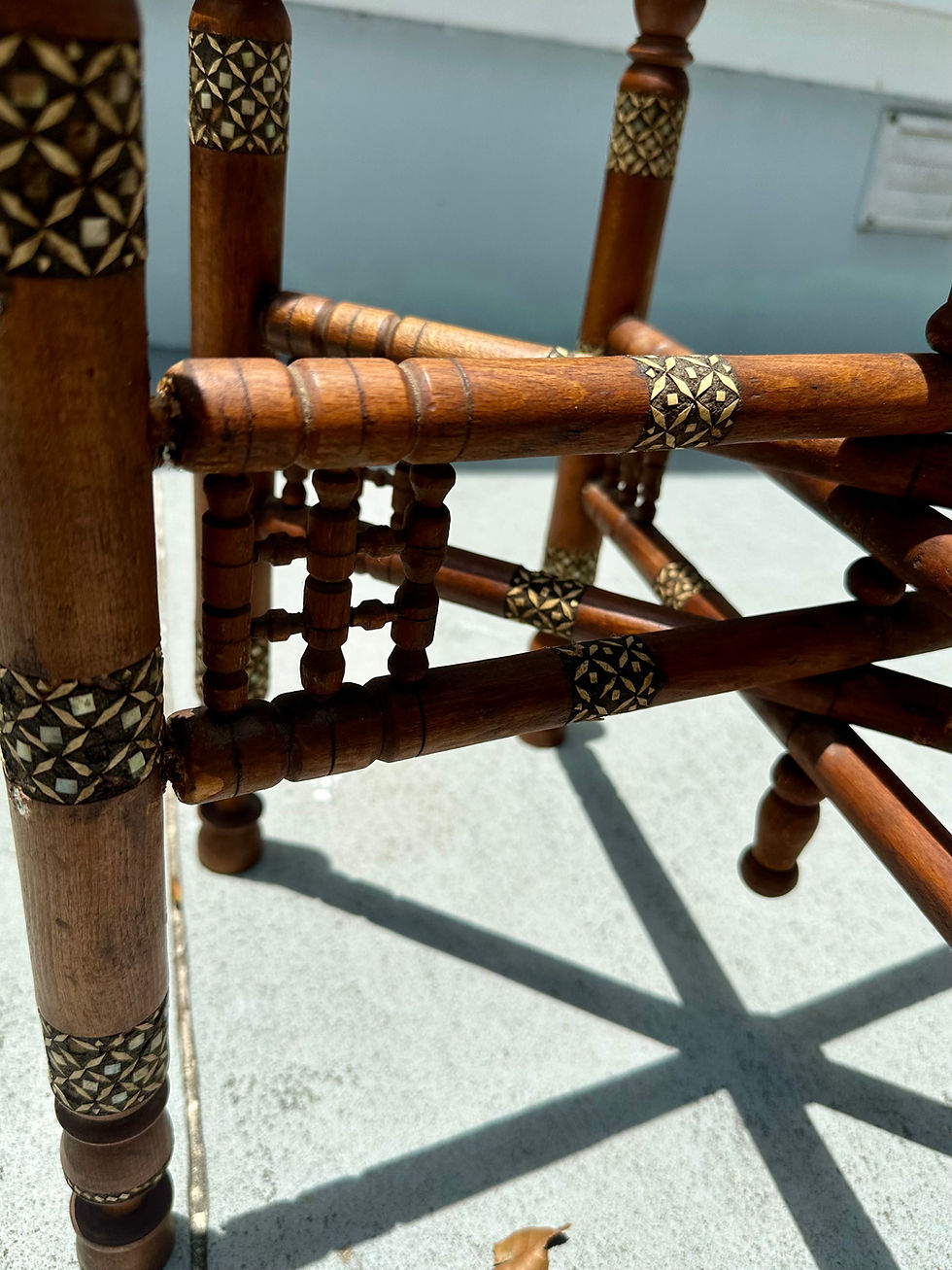 Thumbnail: Moorish Inlaid Six-Legged Folding Side Table and Brass Tray Top.
