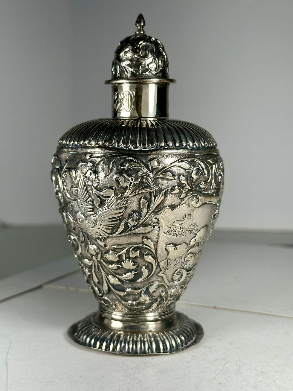 Thumbnail: 19th Century Antique Dutch Silver Repousse Tea Caddy Hallmarked