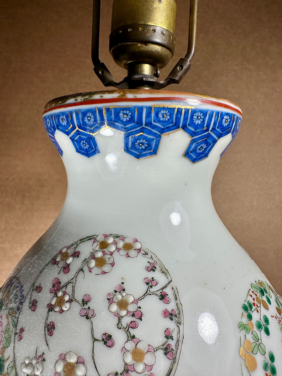 Thumbnail: Antique Japanese Arita Hand Painted Porcelain Vase Baluster Lamp.