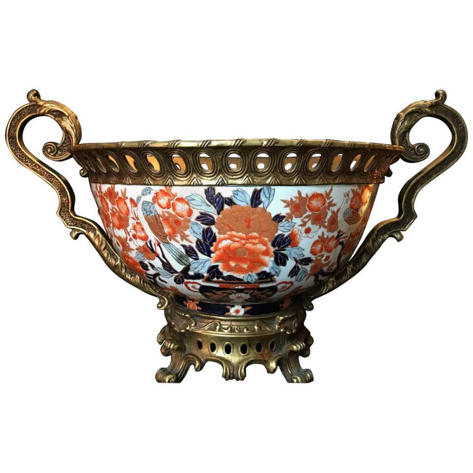 SOLD -Giant Japanese Imari Export Porcelain Bowl with French Bronze Ormolu Mount