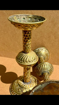 Thumbnail: Large Pair of English Renaissance Repousse Brass Candlesticks.