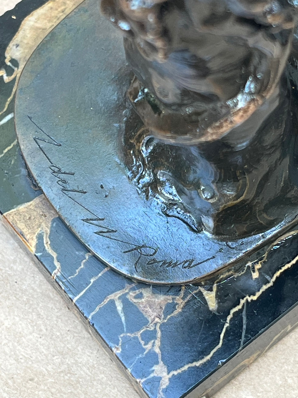 Thumbnail: Italian Grand Tour 19th Century Bronze Statue Silenus Cradling Infant Dionysus