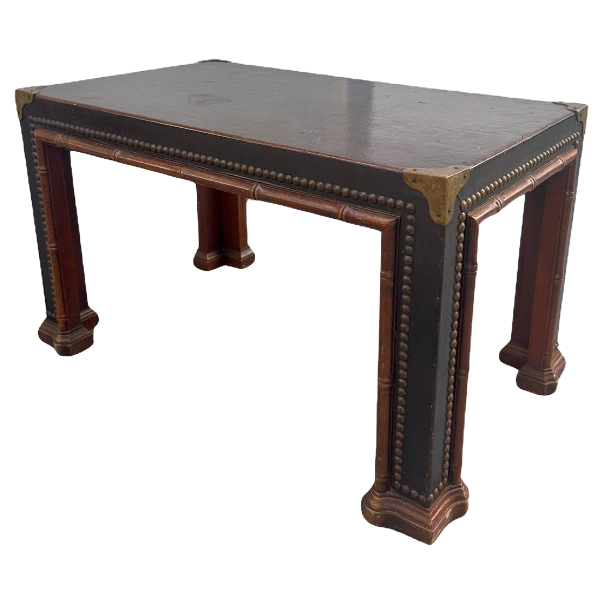 1960s Drexel ET Cetera Faux Bamboo Leather Wrapped Parsons Table.