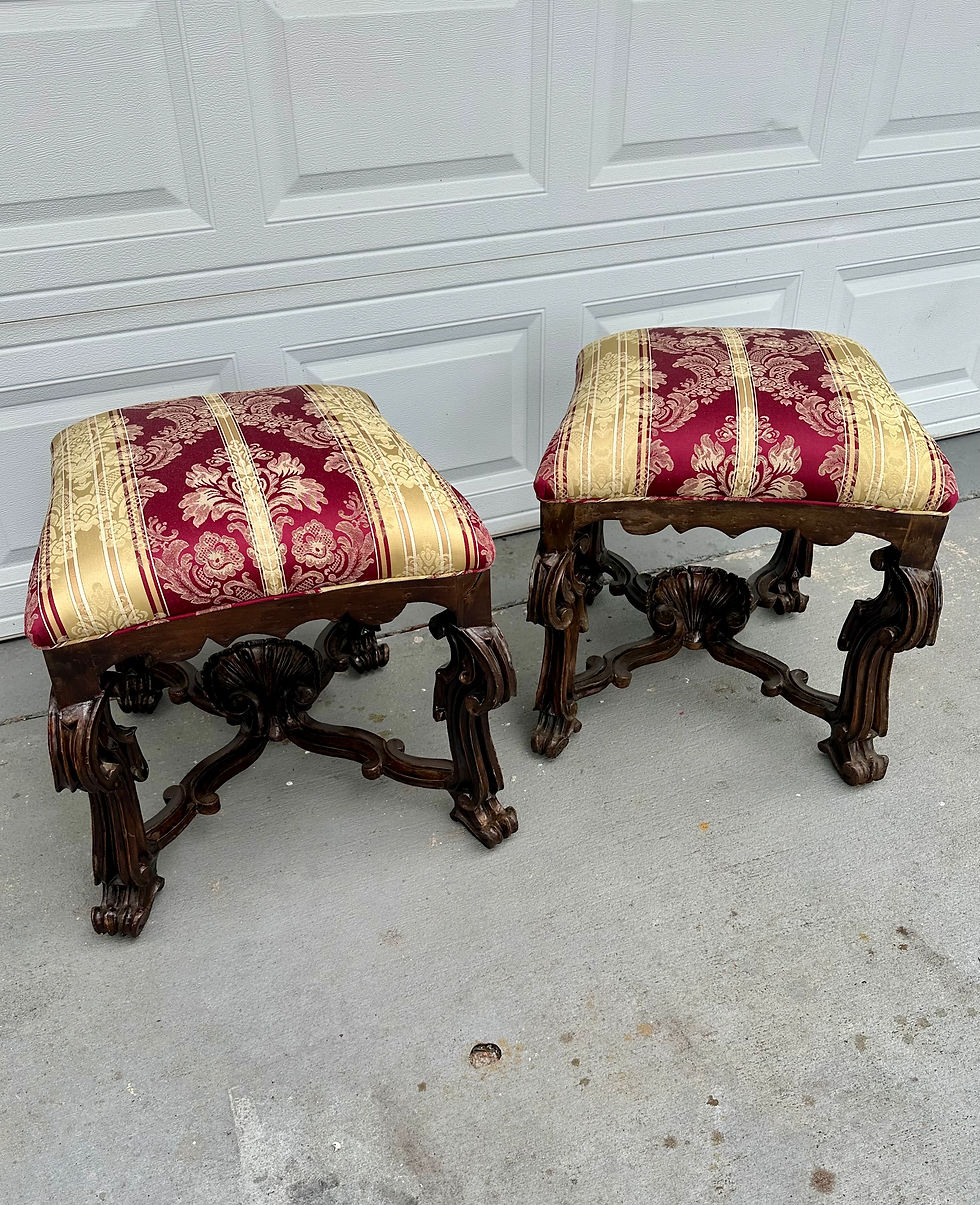 Thumbnail: 19th Century Pair Tuscan Renaissance Revival Ottoman Tabourets Stools