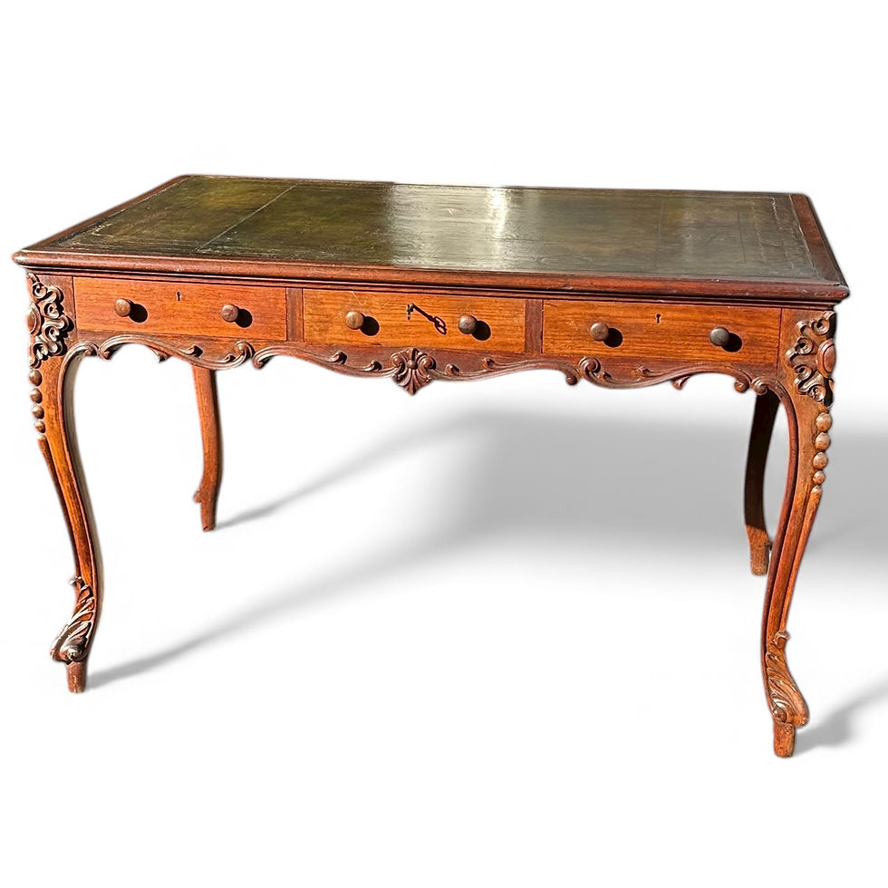 Thumbnail: French Louis XV Style Carved Walnut Partners Desk with Leather Top.