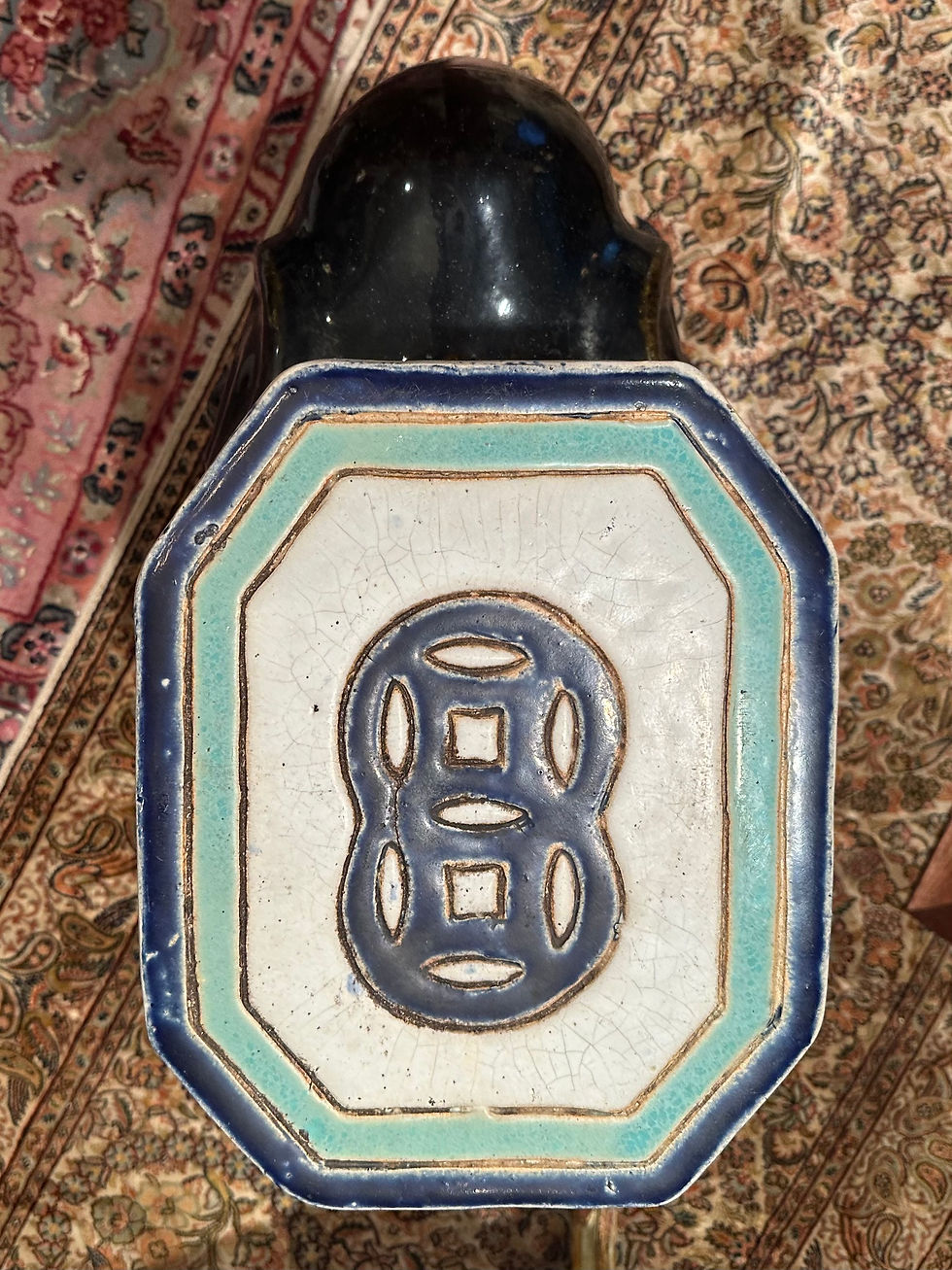 Thumbnail: Large Antique Glazed Terracotta Elephant Garden Seat.