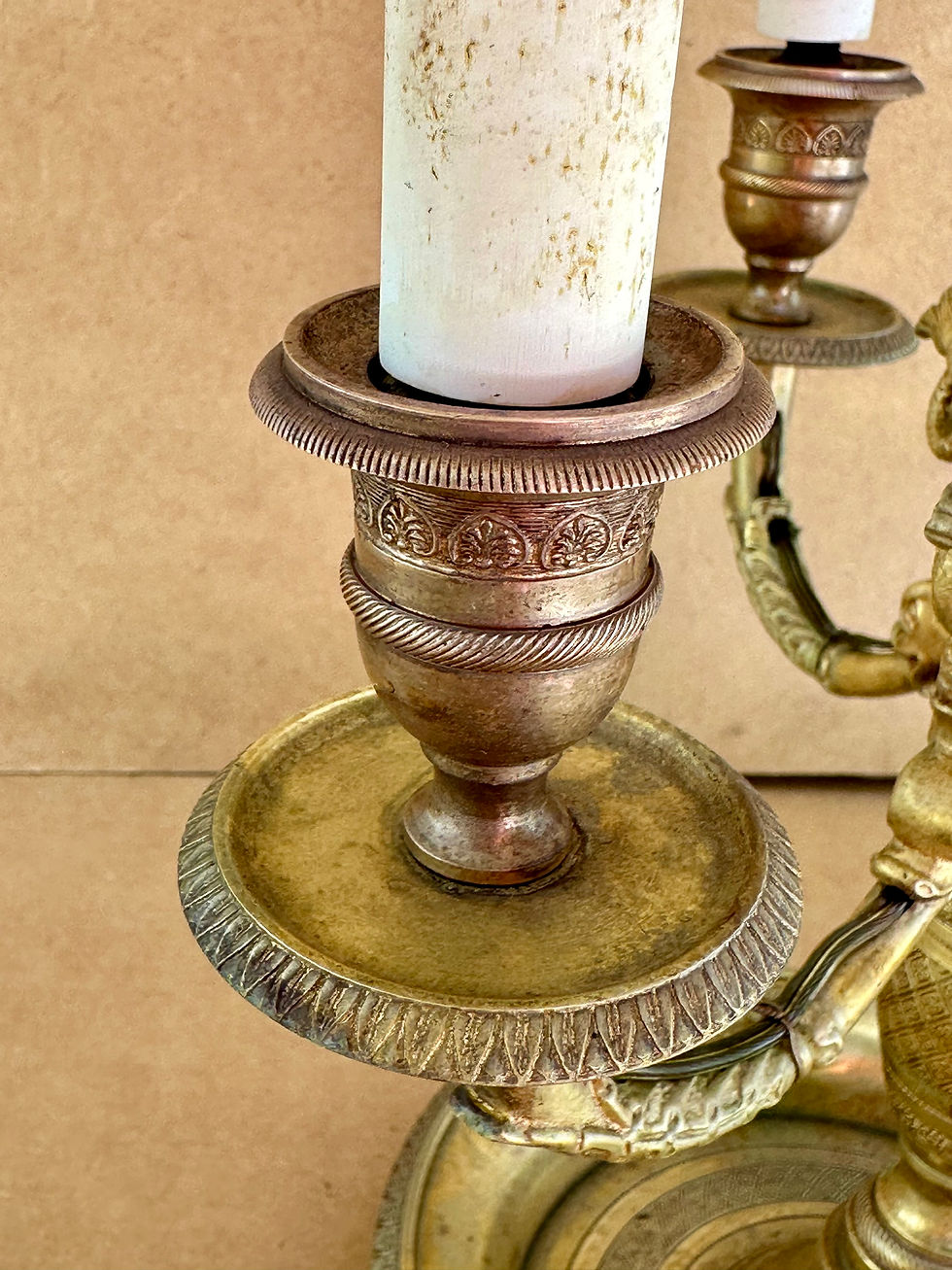 Thumbnail: Early 19th Century French Empire Bouillotte Three Light Table Lamp.