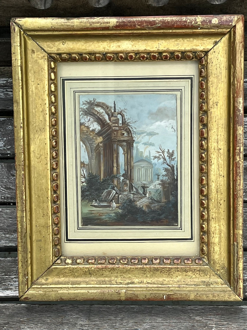 Thumbnail: Italian 18th C. Miniature Capriccio, Ruins, Figures attr. to Giovanni Panini