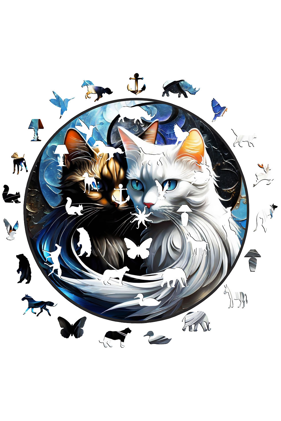 Küçük resim: Özel Figürlü Ahşap Puzzle - Ying Yang Kediler
