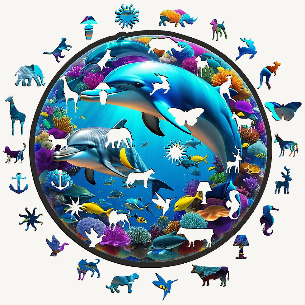 Küçük resim: Özel Figürlü Ahşap Puzzle -Dolphins (Yunuslar)
