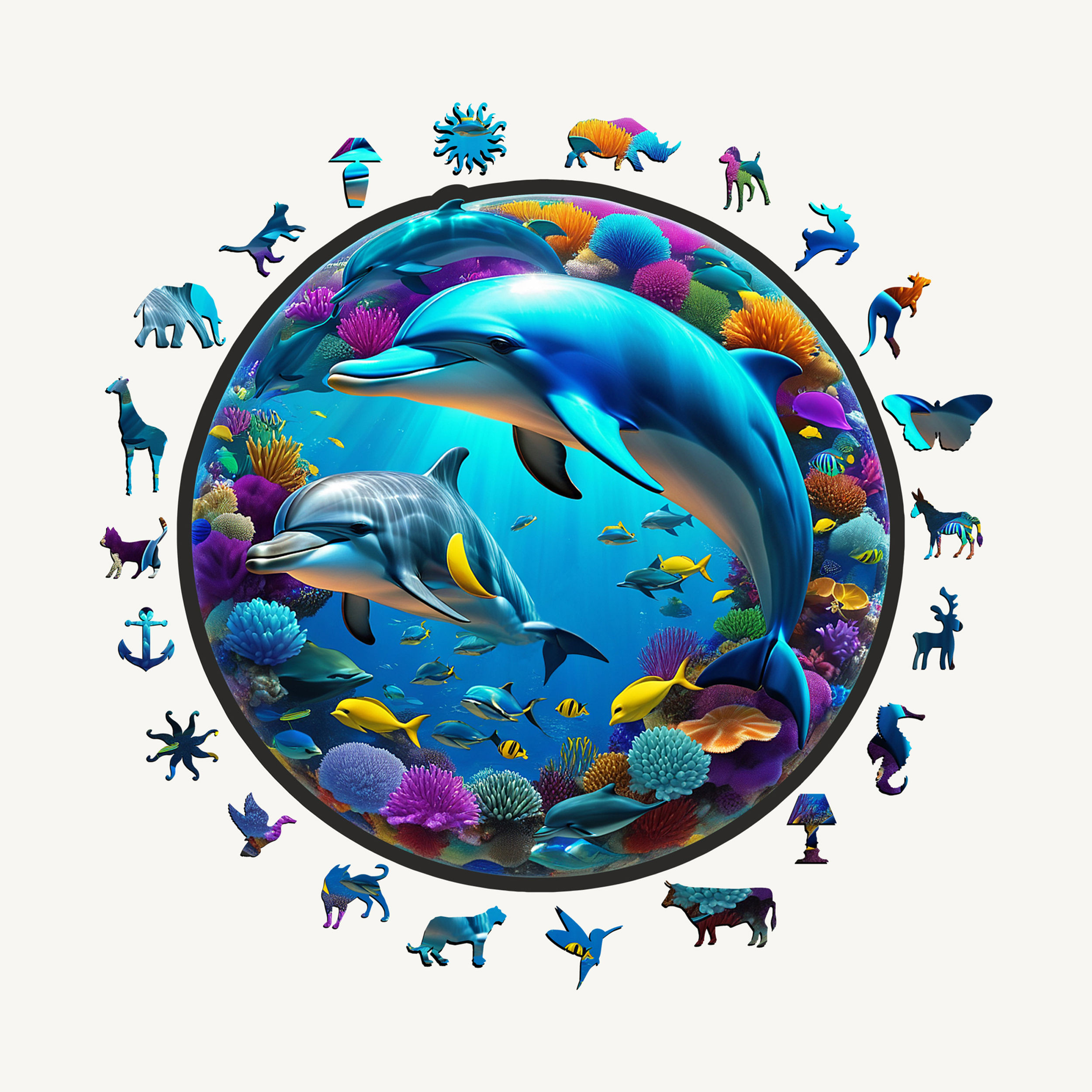 Özel Figürlü Ahşap Puzzle -Dolphins (Yunuslar)