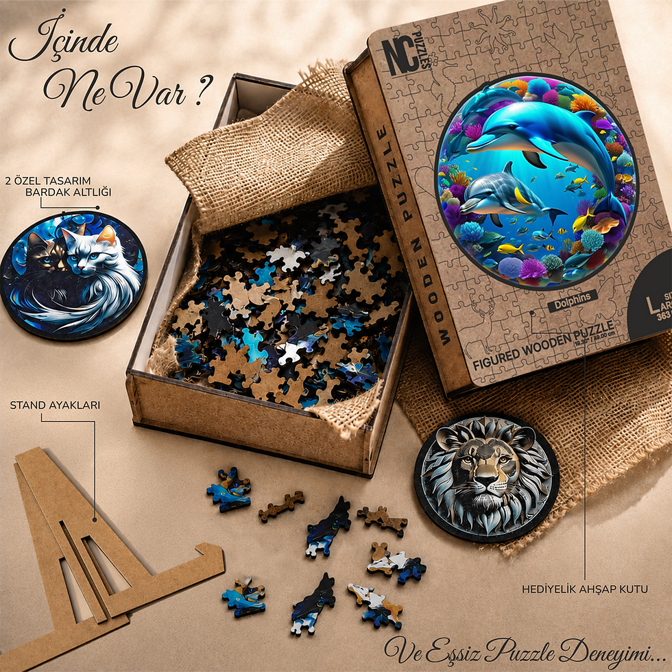 Küçük resim: Özel Figürlü Ahşap Puzzle -Dolphins (Yunuslar)