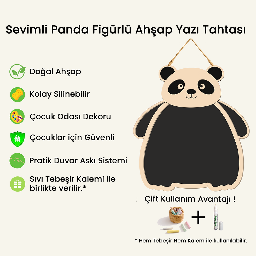 Küçük resim: Panda Figürlü Ahşap Yazı Tahtası - Sıvı Tebeşir Kalemi Hediyeli