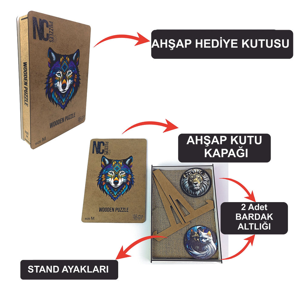 Küçük resim: Özel Figürlü Ahşap Puzzle - Mandala Wolf