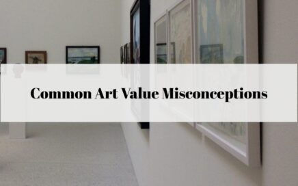 Art Gallery Hallway Featuring Framed Artwork And A Banner Reading Common Art Value Misconceptions